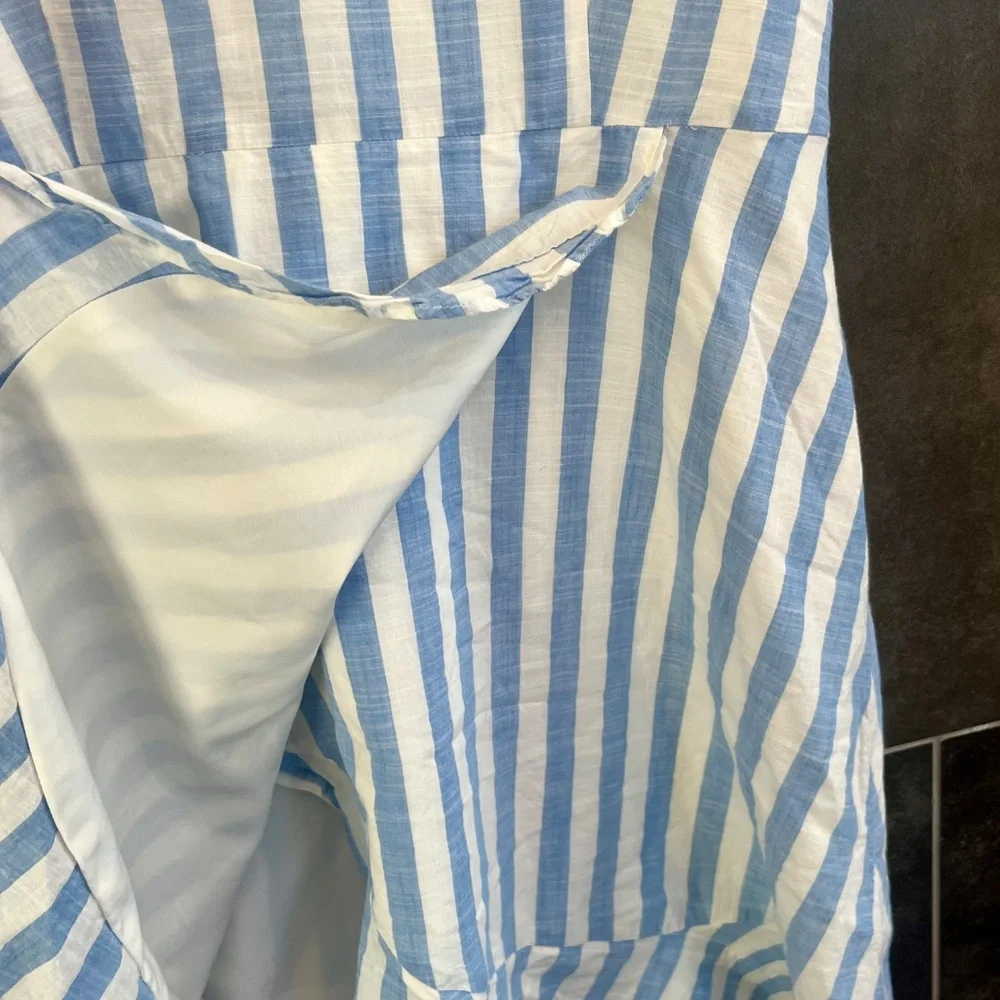 J. Crew Factory Blue and White Striped Faux Wrap Cotton Dress Size 6 - Picture 8 of 12